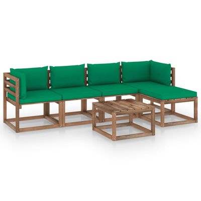 vidaXL Juego de muebles de jardín 6 piezas con cojines verdes