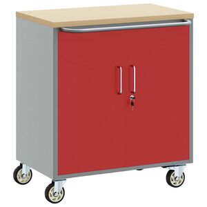 vidaXL Carro de Trabajo Rodante con rueda Rojo y Gris 75 x 45 x 85 cm