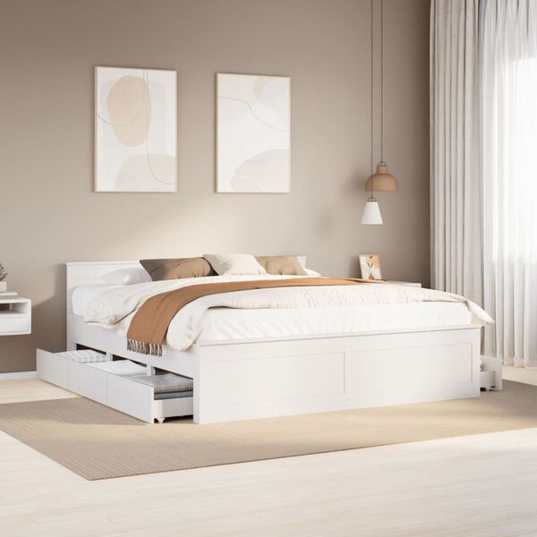 vidaXL Cama sin colch&oacute;n con cabecero madera de pino blanco 180x200 cm