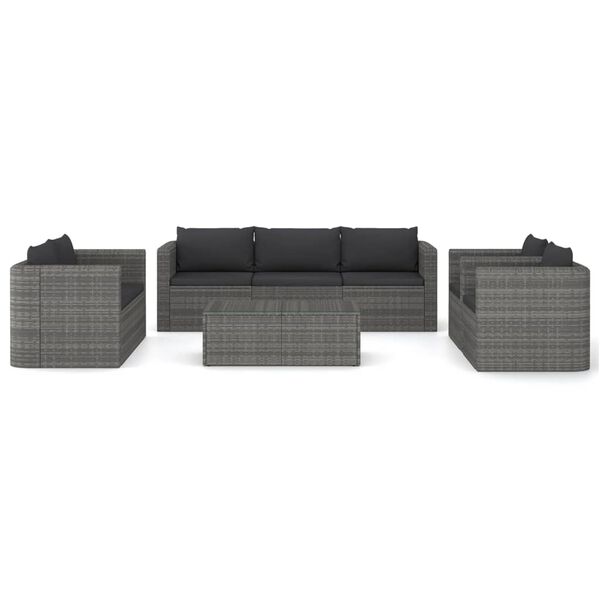 vidaXL Set de muebles de jard&iacute;n 8 pzas y cojines rat&aacute;n sint&eacute;tico gris