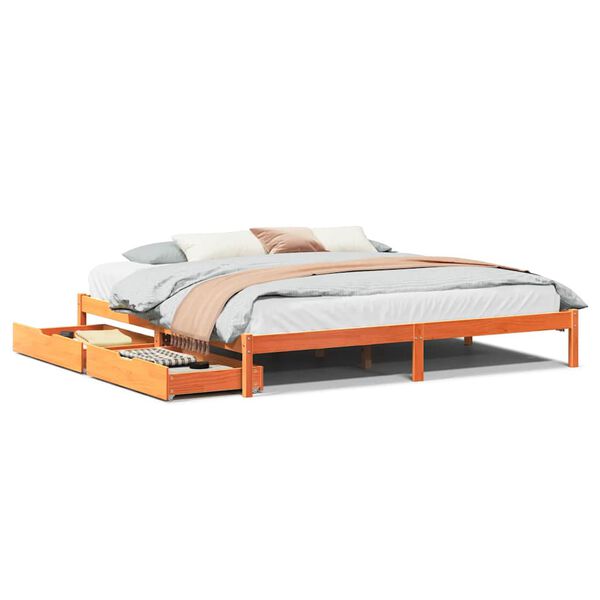 vidaXL Cama sin colch&oacute;n madera maciza de pino marr&oacute;n cera 180x200 cm