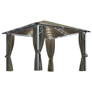 vidaXL Cenador con cortina y tira de luz aluminio taup&eacute; 300x300 cm