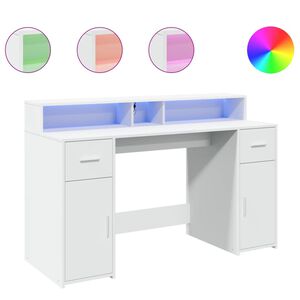 vidaXL Escritorio con luz LED madera ingenier&iacute;a blanco 140x55x91 cm
