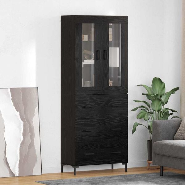 vidaXL Aparador alto con caj&oacute;n 2 pcs Roble Negro Madera de ingenier&iacute;a