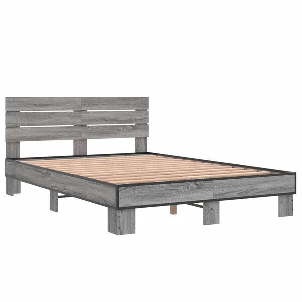 vidaXL Estructura cama madera ingenier&iacute;a metal gris Sonoma 135x190 cm