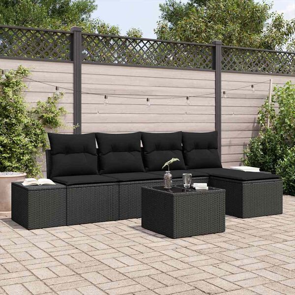 vidaXL Conjunto de sof&aacute; de jard&iacute;n 6 pcs Negro rat&aacute;n sint&eacute;tico