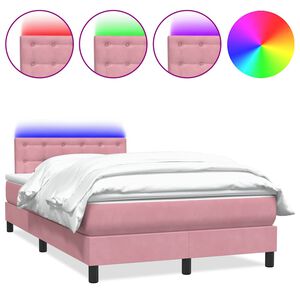 vidaXL Cama box spring con colch&oacute;n y LED terciopelo rosa 120x220 cm