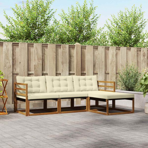 vidaXL Conjunto de sof&aacute;s de exterior con coj&iacute;n 4 pcs Natural y Crema