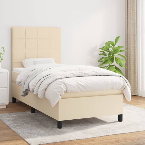 vidaXL Cama box spring con colch&oacute;n tela color crema 90x200 cm