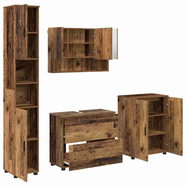 vidaXL Juego de muebles de ba&ntilde;o con caj&oacute;n 4 pcs Madera Vieja
