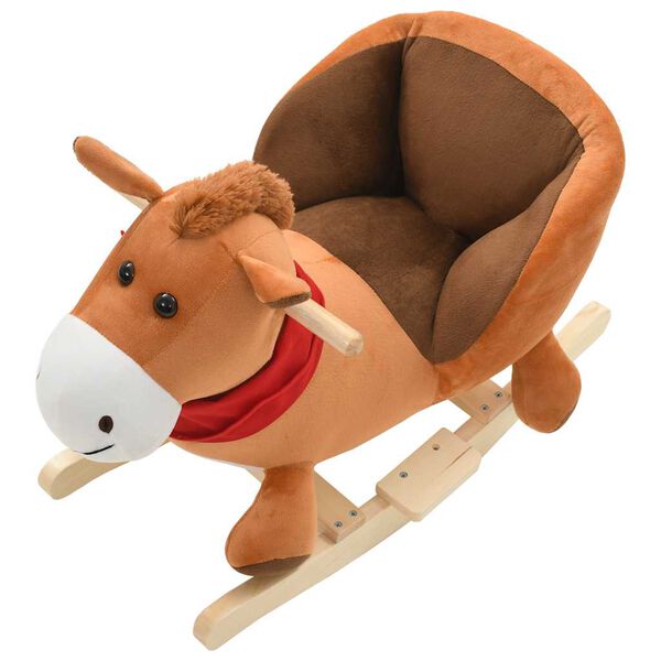 vidaXL Caballo balanc&iacute;n de peluche con respaldo marr&oacute;n 60x32x50 cm