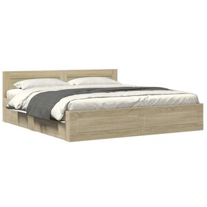 vidaXL Cama con cabecero madera de ingenier&iacute;a roble Sonoma 200x200 cm
