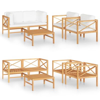 vidaXL Set de muebles de jardín 5 pzas madera de teca y cojines crema