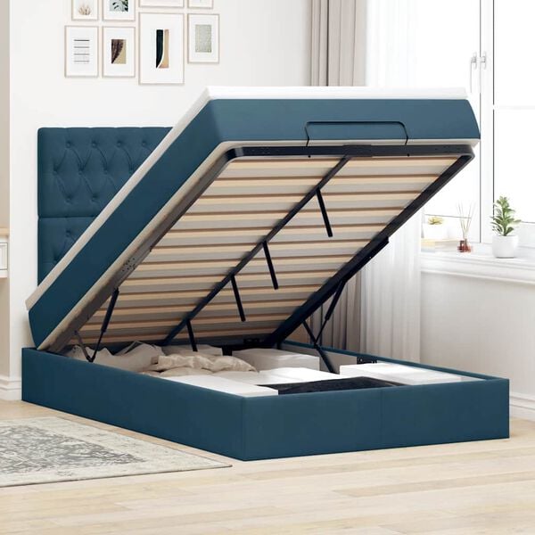 vidaXL Estructura de cama otomana colchones terciopelo azul oscuro
