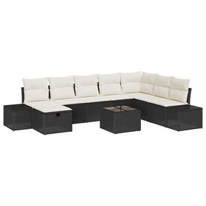vidaXL Conjunto de sof&aacute; de jard&iacute;n con almohada 9 pcs Negro Polirat&aacute;n