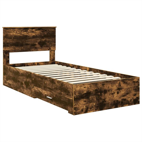 vidaXL Estructura de cama con cabecera Roble ahumado 90 x 190 cm
