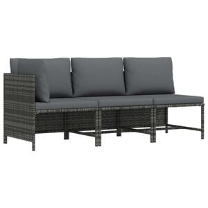 vidaXL Set de muebles de jard&iacute;n 3 pzas y cojines rat&aacute;n sint&eacute;tico gris