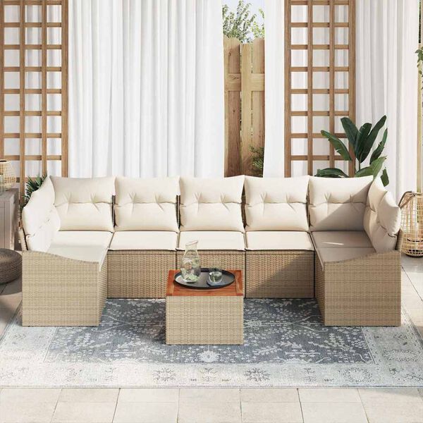 vidaXL Conjunto de sof&aacute; de jard&iacute;n 8 pcs Beige y blanco