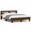 vidaXL Estructura de cama cabecero y luces LED marr&oacute;n roble 140x190 cm