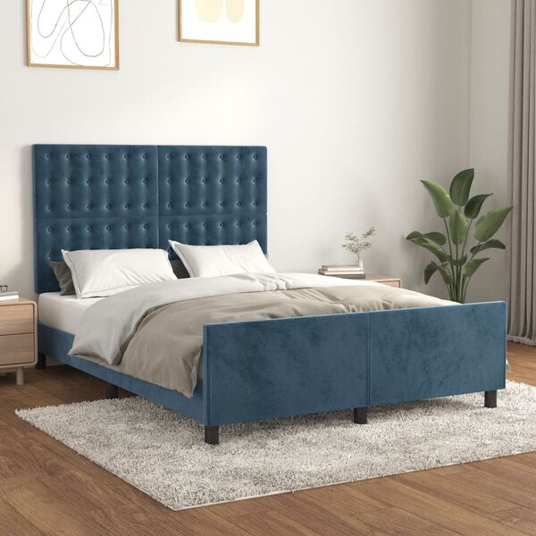 vidaXL Estructura de cama sin colch&oacute;n terciopelo azul oscuro 140x200cm