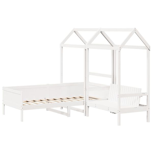 vidaXL Set de sof&aacute; cama y banco con techo madera pino blanco 90x190 cm
