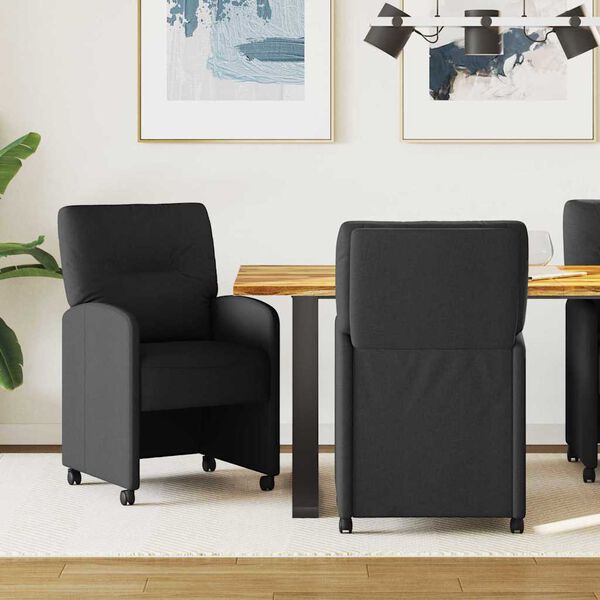 vidaXL Sillas de comedor con ruedas 2 pcs Negro 57 x 67 x 95 cm tela
