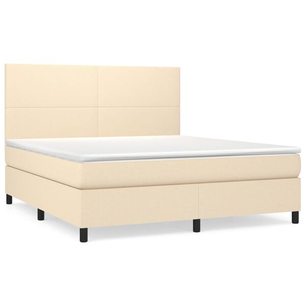 vidaXL Cama box spring con colch&oacute;n tela color crema 160x200 cm