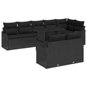 vidaXL Juego de sal&oacute;n con coj&iacute;n 9 pcs Negro Polirat&aacute;n