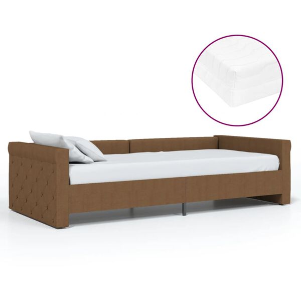 vidaXL Sof&aacute; cama con colch&oacute;n USB de tela marr&oacute;n 90x200 cm
