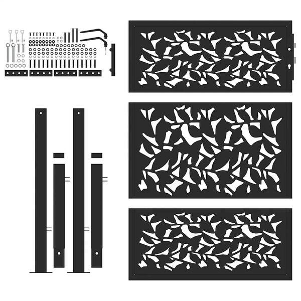 vidaXL Puerta de jardín negra 100x125 cm diseño de hojas de acero