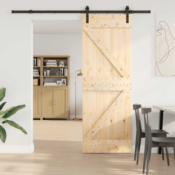 vidaXL Puerta corredera con herrajes madera maciza de pino 70x210 cm