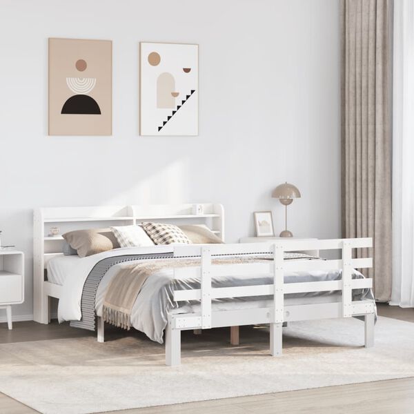vidaXL Estructura de cama con cabecero sin colchón blanco 140x190 cm