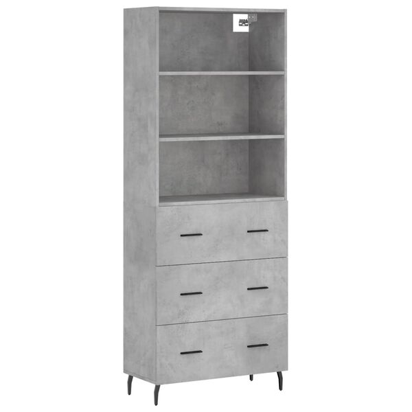 vidaXL Aparador alto madera contrachapada gris hormig&oacute;n 69,5x34x180 cm