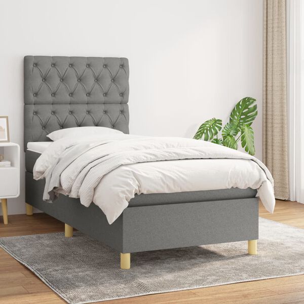 vidaXL Cama box spring con colch&oacute;n tela gris oscuro 80x200 cm