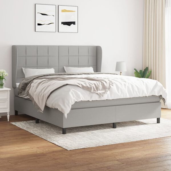 vidaXL Cama box spring con colch&oacute;n tela gris claro 180x200 cm