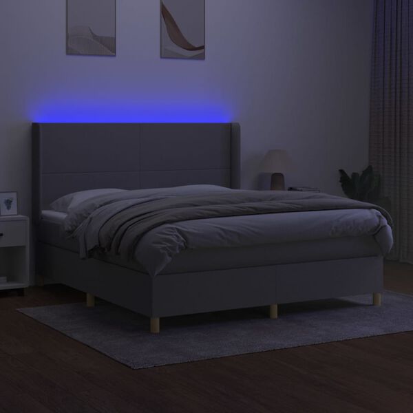 vidaXL Cama box spring colch&oacute;n y luces LED tela gris claro 160x200 cm