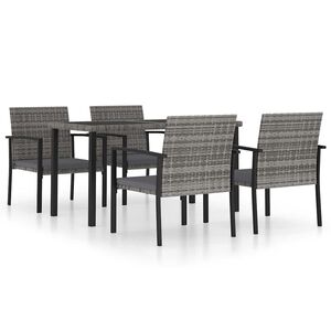 vidaXL Juego de comedor para jard&iacute;n 5 piezas rat&aacute;n sint&eacute;tico gris