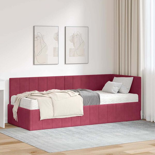 vidaXL Estructura de Cama Esquina con Colch&oacute;n 2 pcs Verde Terciopelo