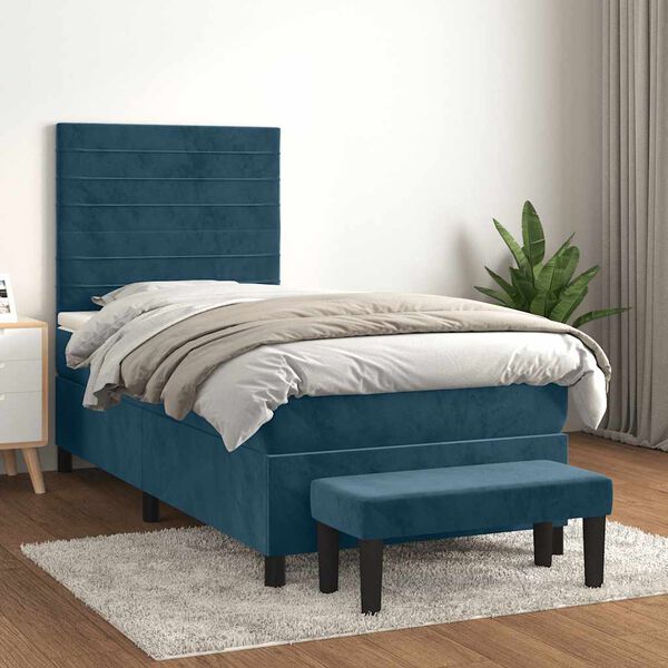 vidaXL Cama box spring con colch&oacute;n terciopelo azul oscuro 90x190 cm