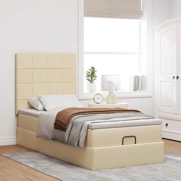 vidaXL Estructura de cama otomana con colch&oacute;n tela crema 90x190cm