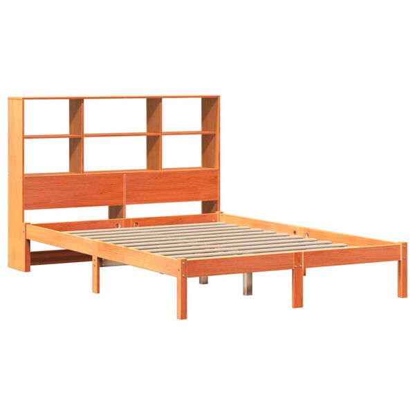 vidaXL Cama con estanter&iacute;a sin colch&oacute;n madera maciza marr&oacute;n 135x190cm