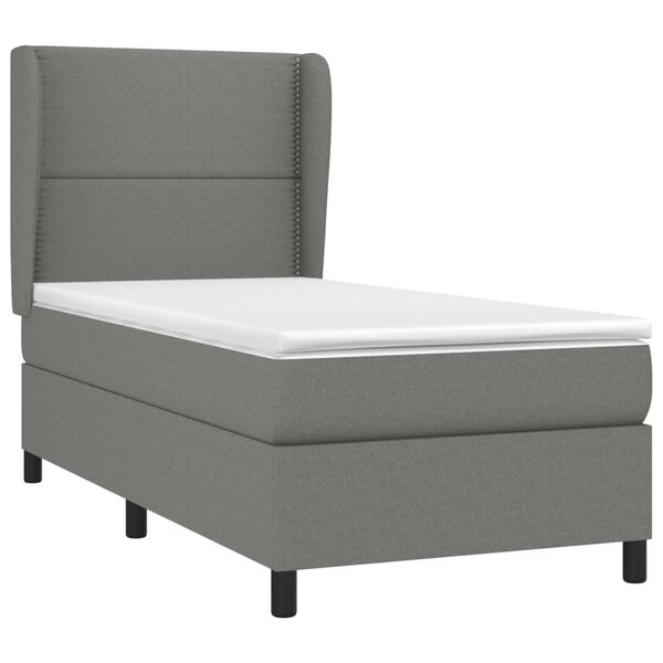 vidaXL Cama box spring con colch&oacute;n tela gris oscuro 90x190 cm