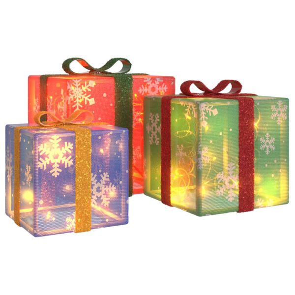 vidaXL Cajas de regalo Navidad iluminadas 3 uds 64 LEDs blanco c&aacute;lido