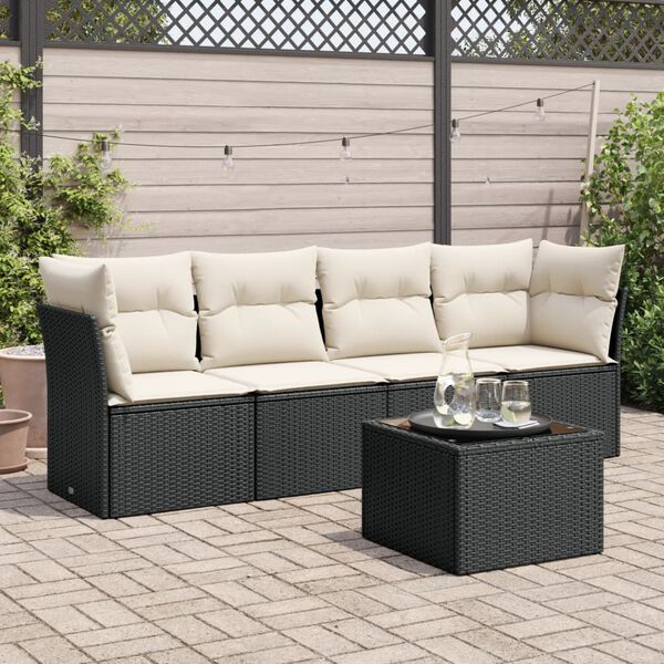 vidaXL Set de muebles de jard&iacute;n 5 pzas y cojines rat&aacute;n sint&eacute;tico negro