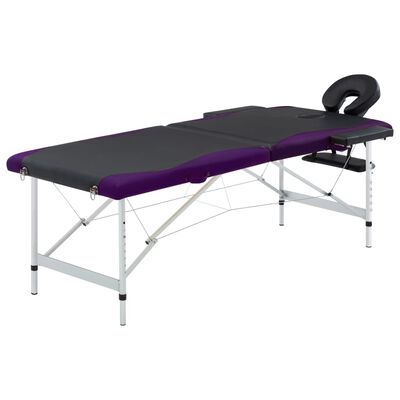 vidaXL Camilla de masaje plegable 2 zonas aluminio negro y morado