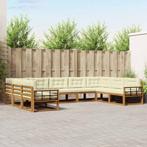vidaXL Conjunto de sof&aacute;s de exterior con coj&iacute;n 9 pcs Natural y Crema
