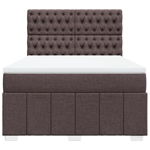 vidaXL Cama box spring con colch&oacute;n tela marr&oacute;n oscuro 140x190 cm