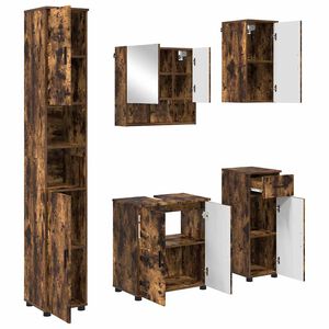 vidaXL Juego de muebles de ba&ntilde;o con caj&oacute;n 5 pcs Roble ahumado