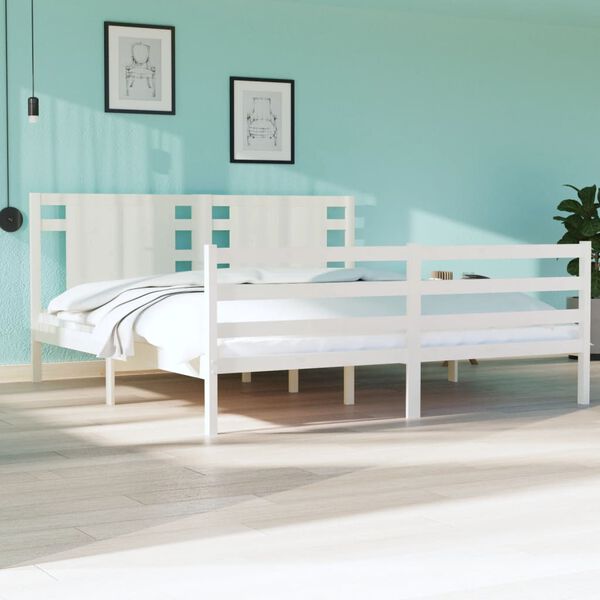 vidaXL Cama sin colch&oacute;n madera maciza de pino blanca 180x200 cm