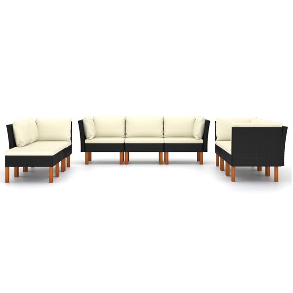 vidaXL Set de muebles de jard&iacute;n 9 pzas y cojines rat&aacute;n sint&eacute;tico negro